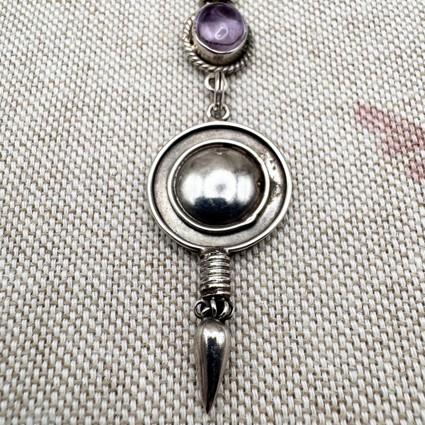 Silver and amethyst drop pendant