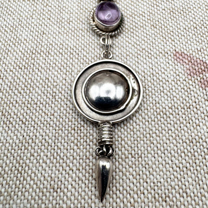 Silver and amethyst drop pendant