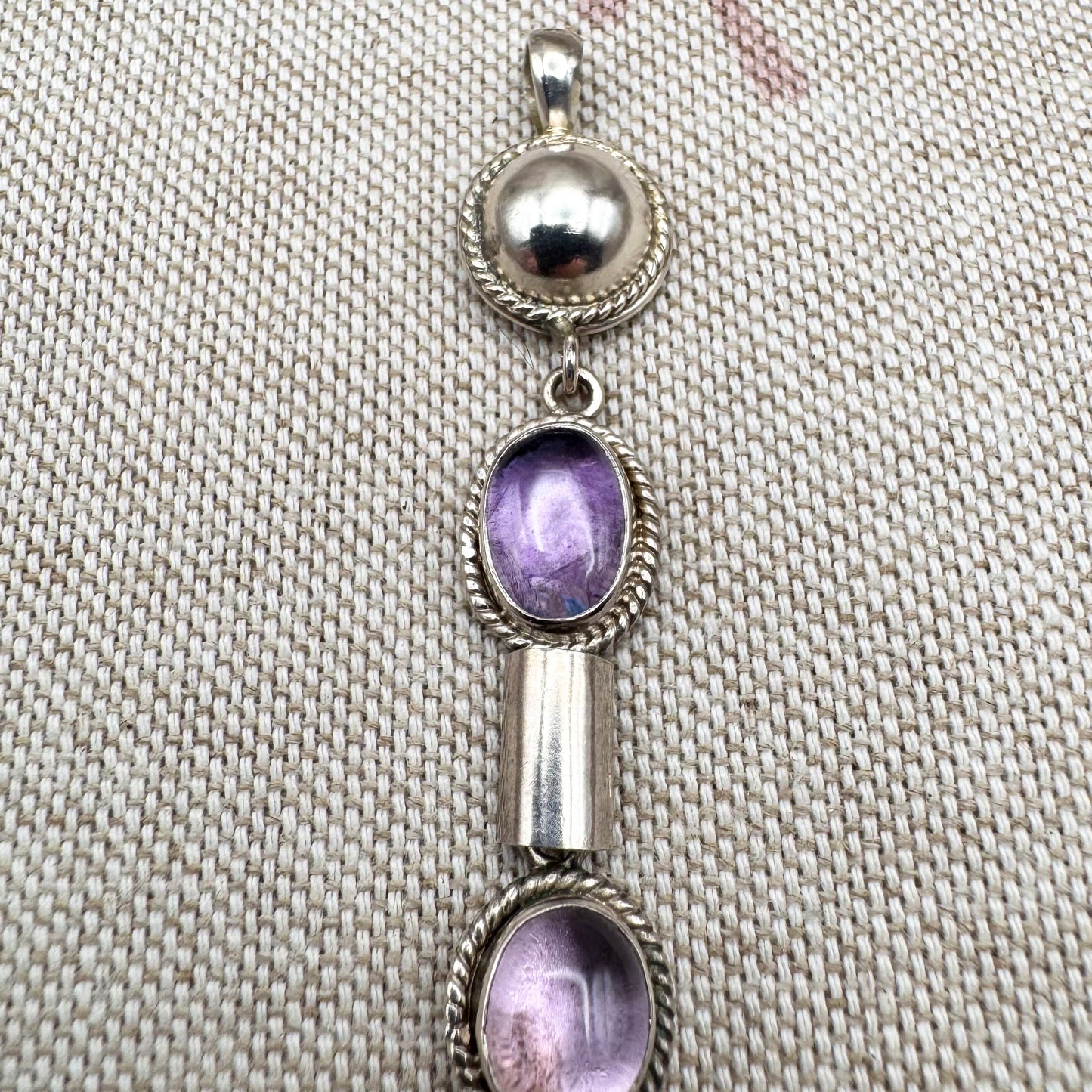 Silver and amethyst drop pendant