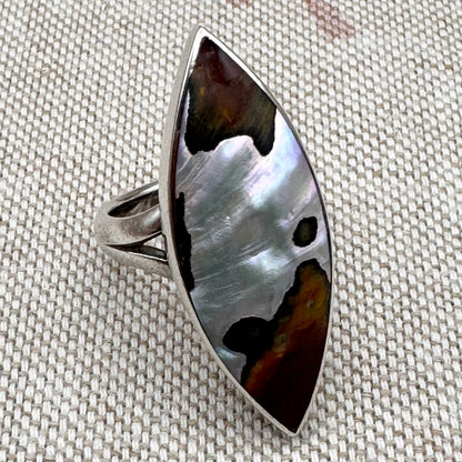 Silver mother of pearl ring, size L (US 5.5)