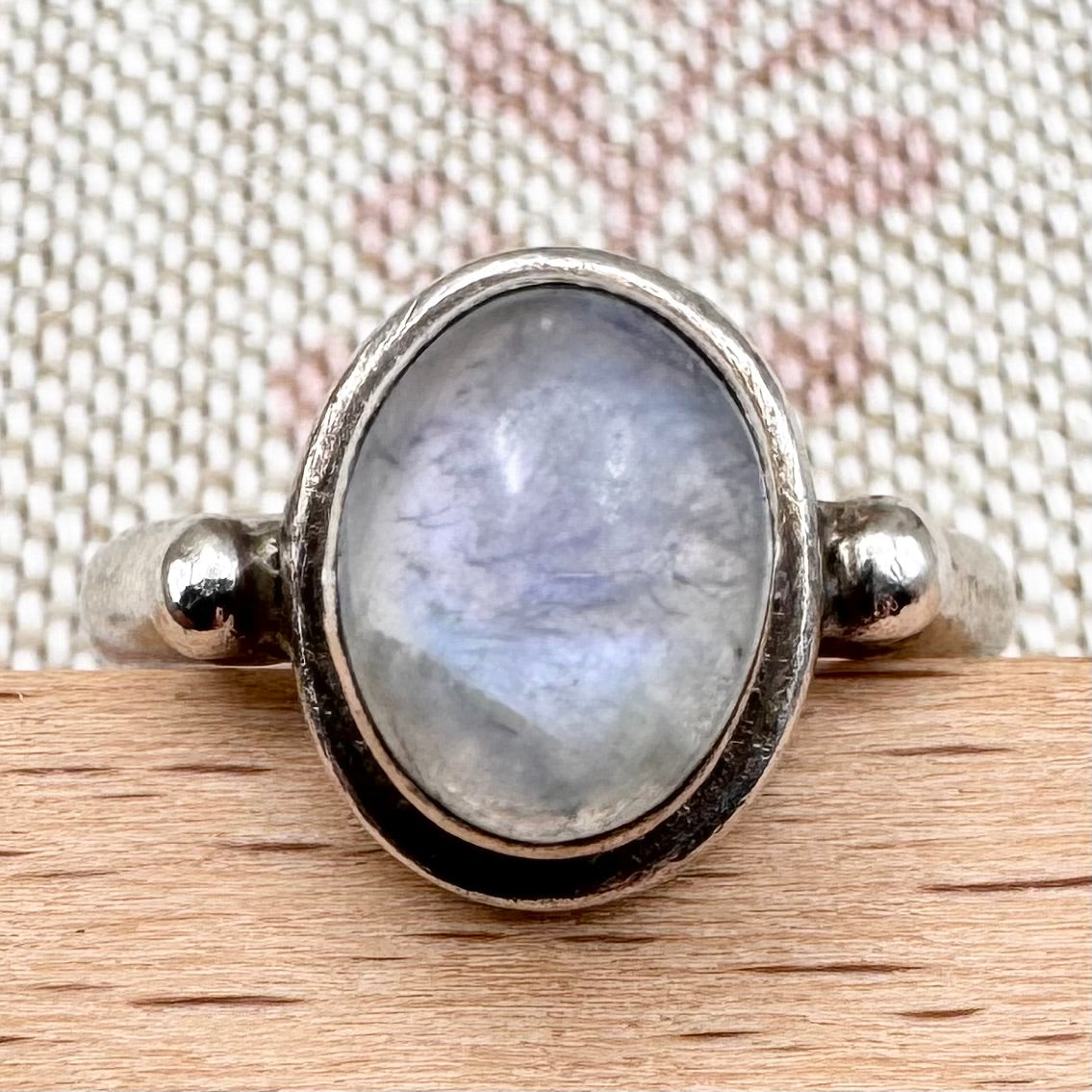 Silver ring set with oval moonstone, size N.5 (US 7)