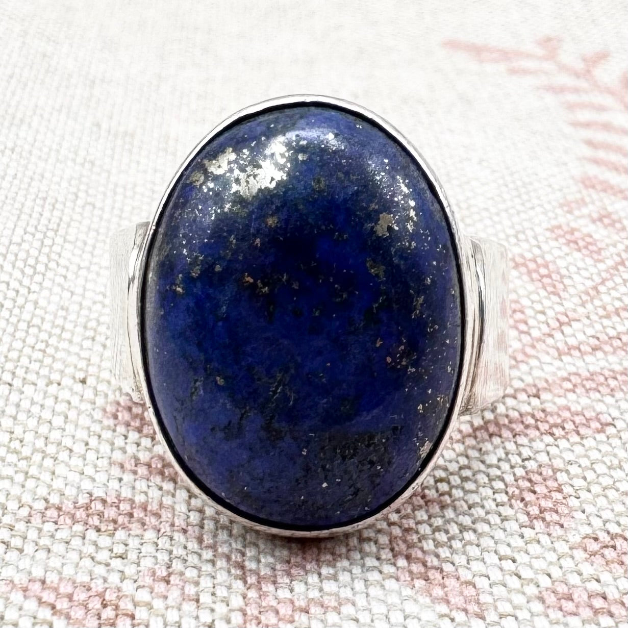 Lapis lazuli statement ring, size O (US 7)