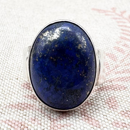 Lapis lazuli statement ring, size O (US 7)