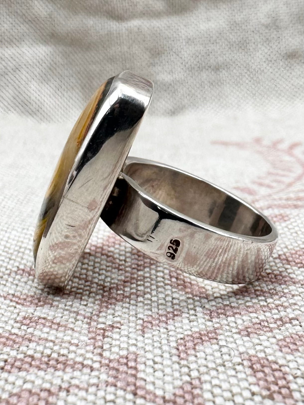 Bumble Bee Jasper statement ring, size P (US 7.5)