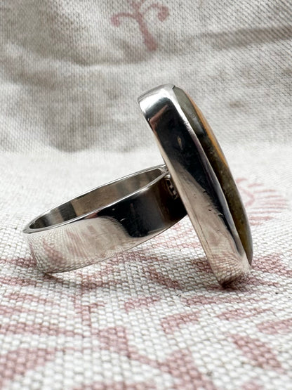 Bumble Bee Jasper statement ring, size P (US 7.5)