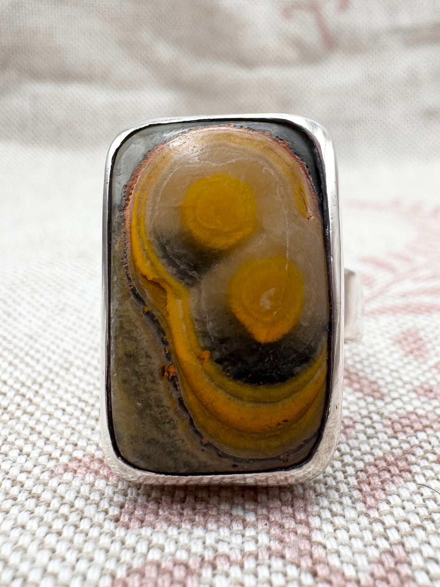 Bumble Bee Jasper statement ring, size P (US 7.5)