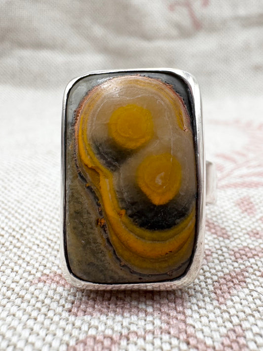Bumble Bee Jasper statement ring, size P (US 7.5)