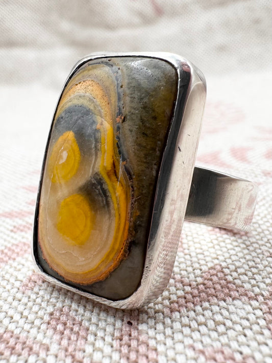 Bumble Bee Jasper statement ring, size P (US 7.5)