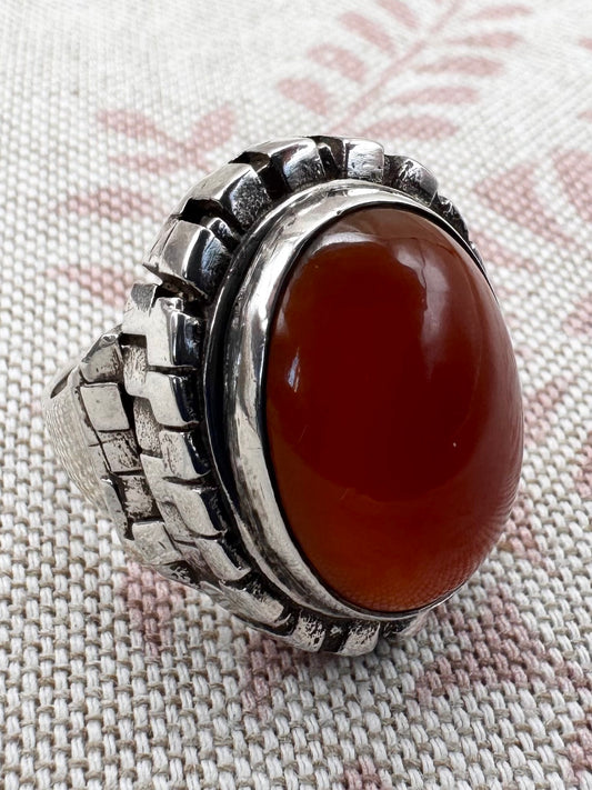 Vintage carnelian ring, size P.5 (US 8 ), hallmarked Birmingham 1970