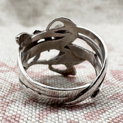Abstract silver ring with turquoise, size P (US 7.5), hallmarked London 1985