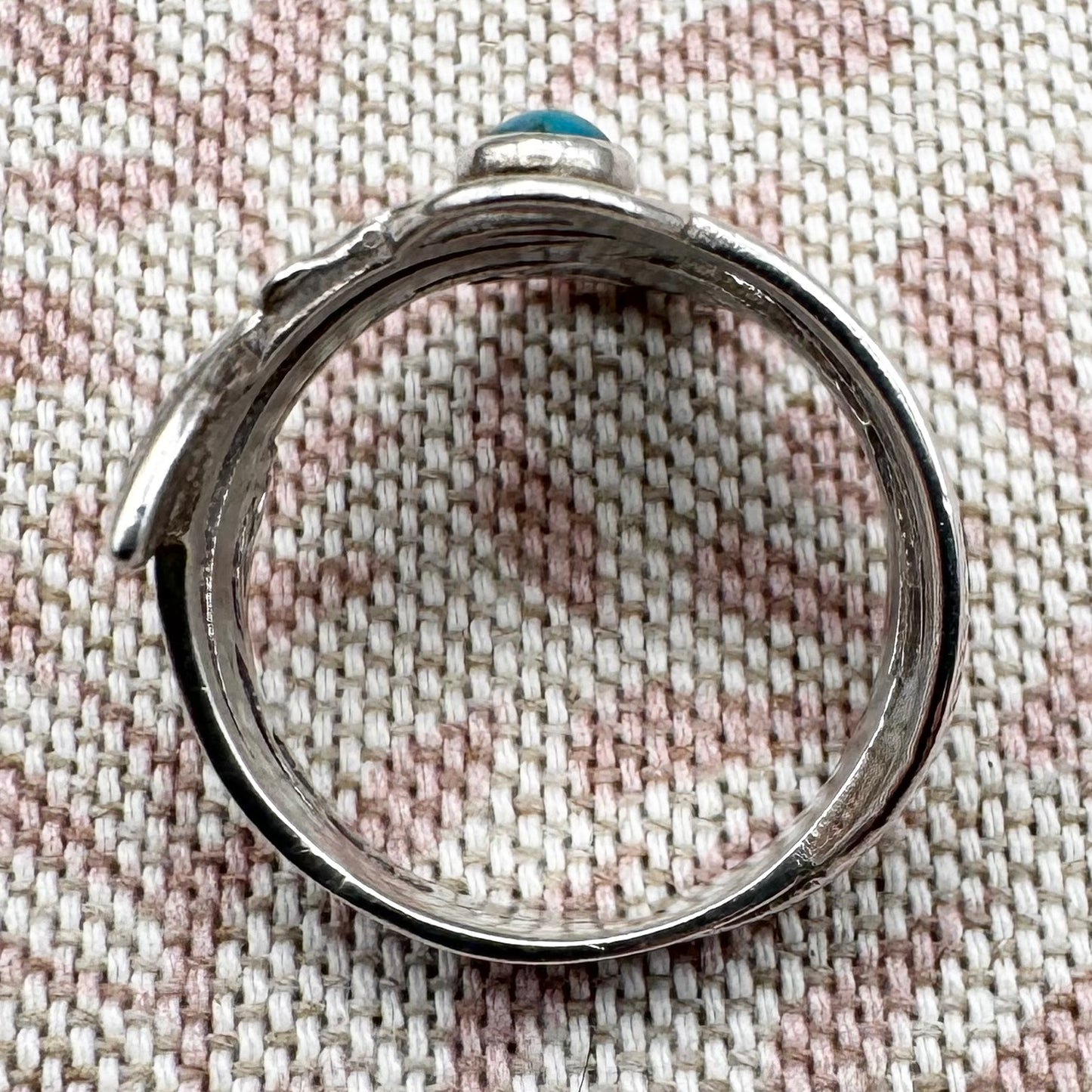 Abstract silver ring with turquoise, size P (US 7.5), hallmarked London 1985