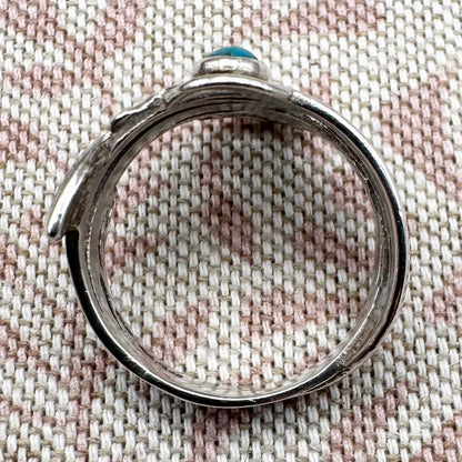 Abstract silver ring with turquoise, size P (US 7.5), hallmarked London 1985