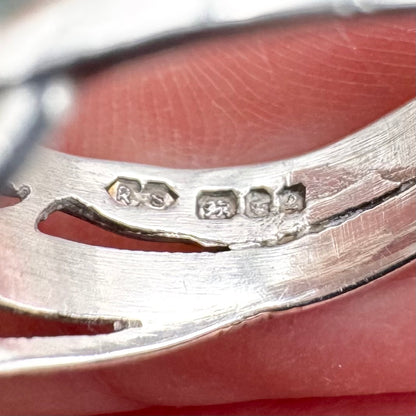 Abstract silver ring with turquoise, size P (US 7.5), hallmarked London 1985