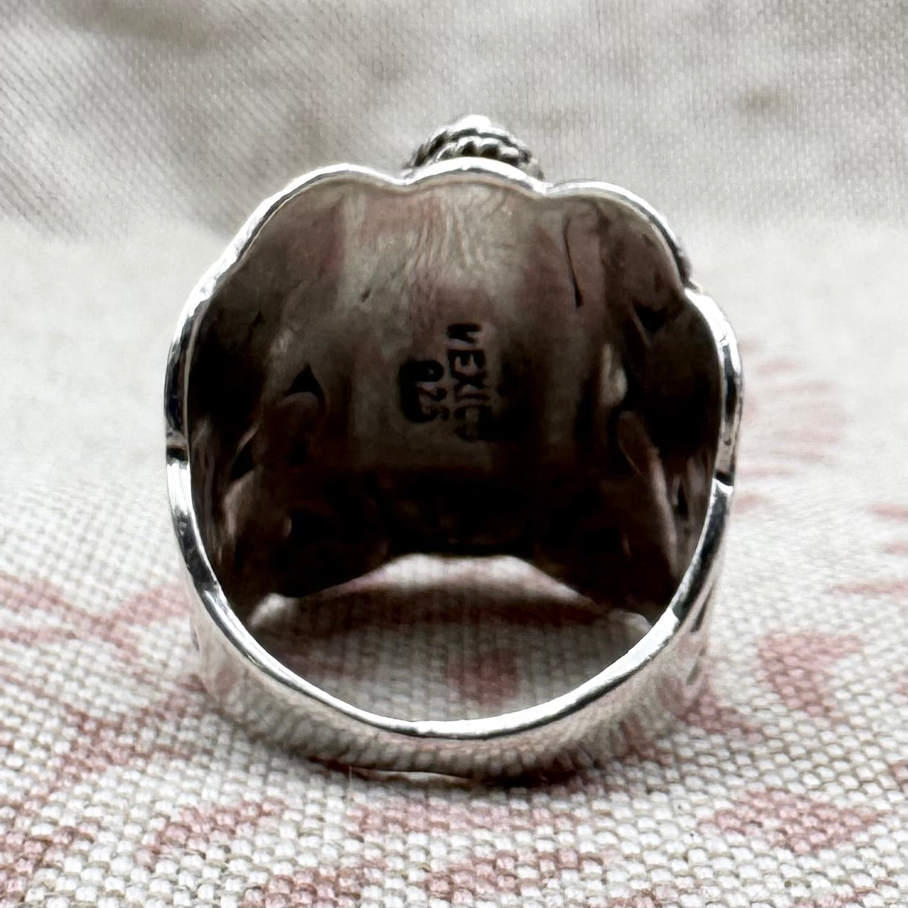 Mexican silver poison ring with turquoise, size S.5 (US 9.5)