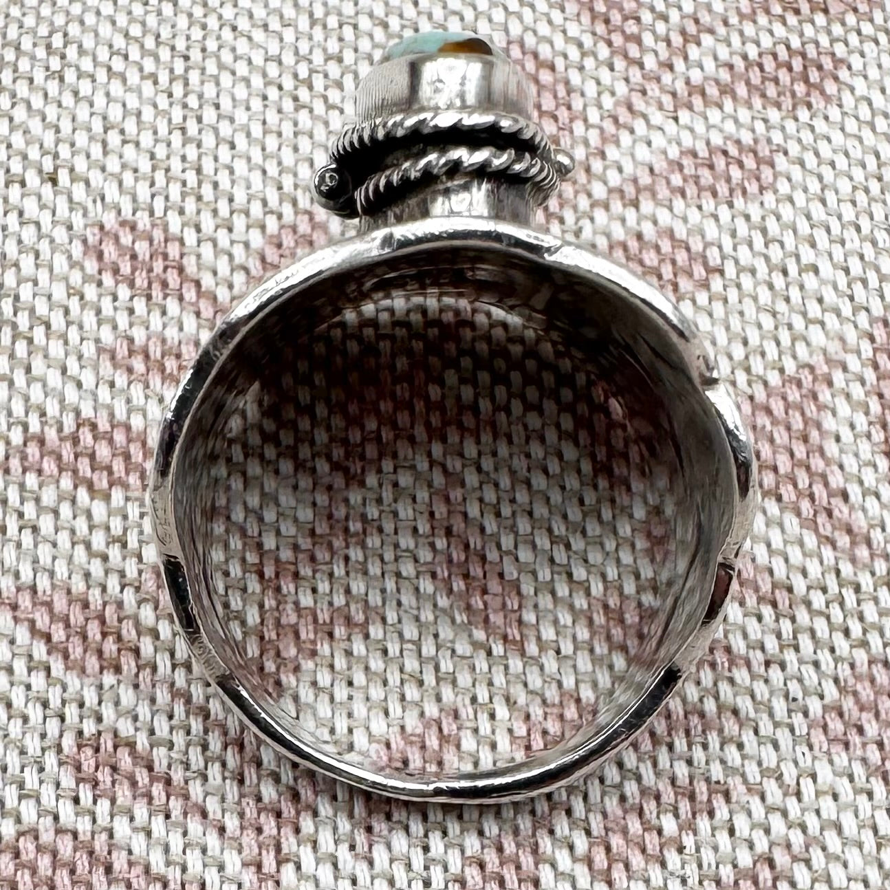 Mexican silver poison ring with turquoise, size S.5 (US 9.5)