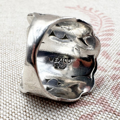 Mexican silver poison ring with turquoise, size S.5 (US 9.5)