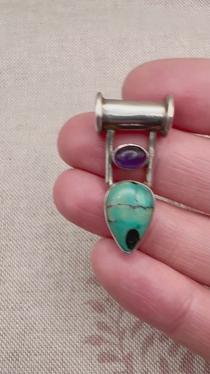 Silver pendant with turquoise and amethyst