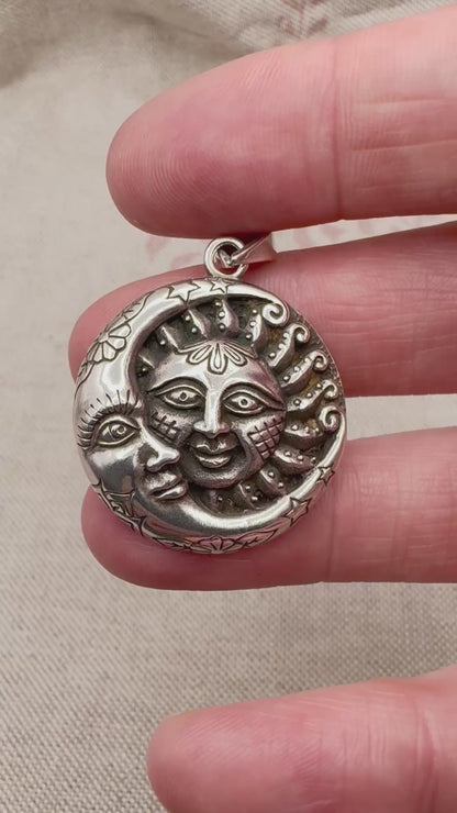 The Thimble Society London celestial sun and moon pendant, hallmarked London 2019