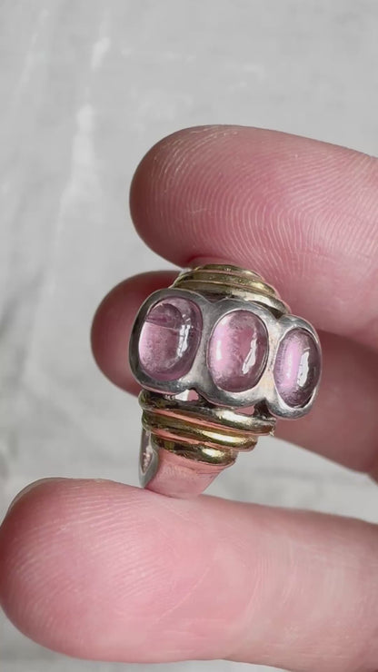 Vintage pink tourmaline ring with gold-tone accents, size N (US 6.5)