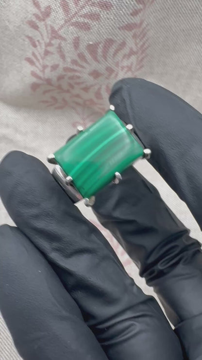 Chunky malachite ring with square band, size O (US 7.5)