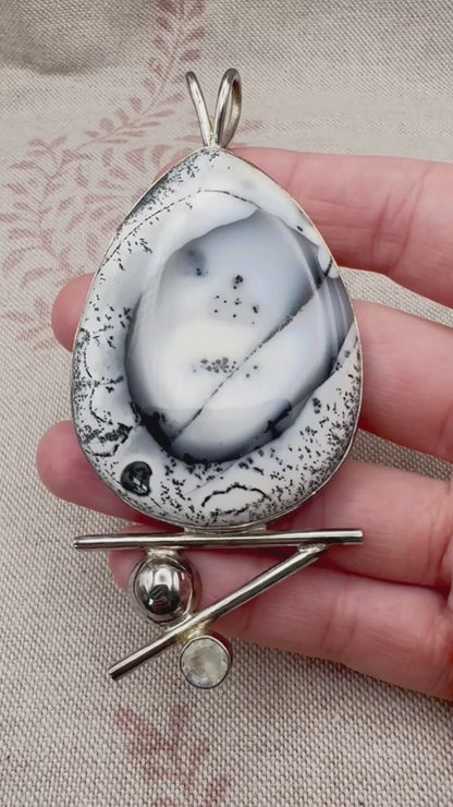 Large silver pendant with dendritic agate
