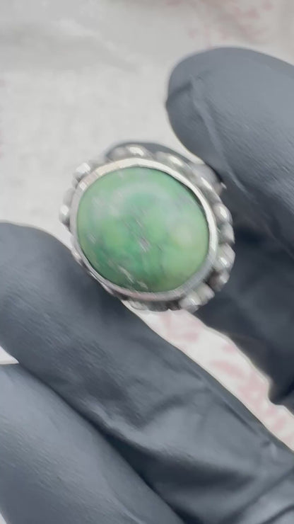 Silver and turquoise ring with decorative detail, size P (US 7.5)