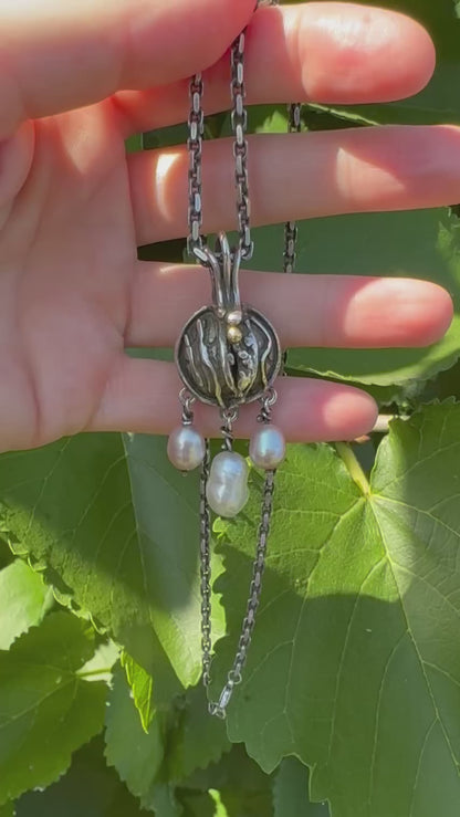 Artisan silver necklace with pearls