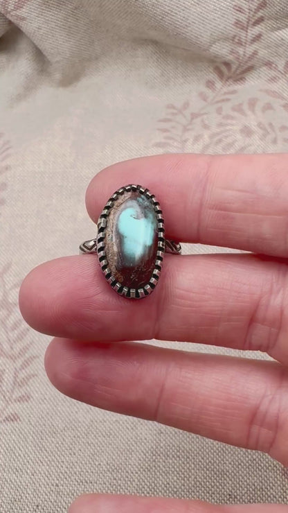Silver and boulder turquoise statement ring, size O (US 7), hallmarked London 2019