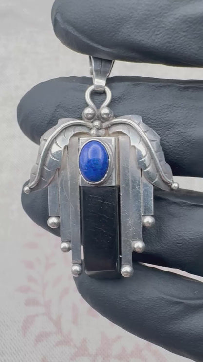 Onyx and lapis lazuli Egyptian Revival style pendant