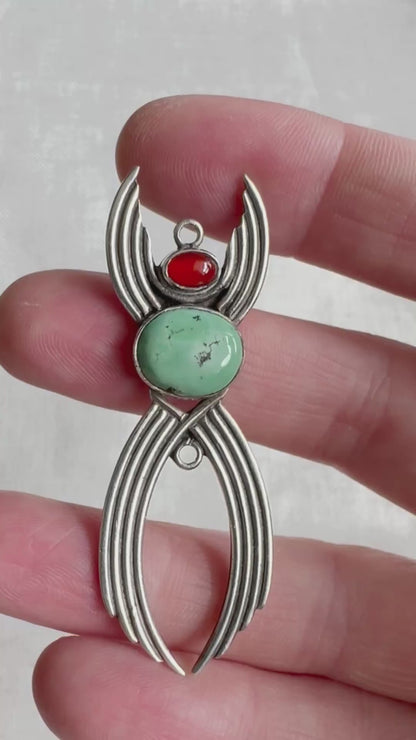 Vintage silver, turquoise and carnelian pendant