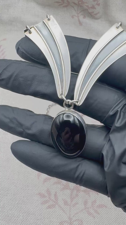 Vintage silver & black onyx necklace, Birmingham import hallmarks