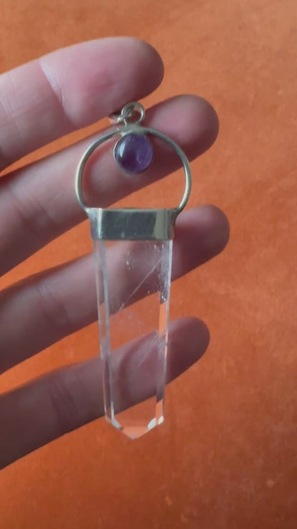 Silver pendant with clear quartz and amethyst