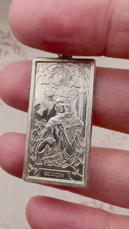 Vintage Mucha-style Virgo zodiac pendant, hallmarked Birmingham 1979