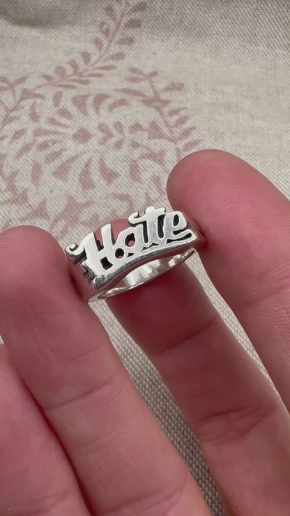 Etah Love silver ‘Love’ & ‘Hate’ rings, size J (US 4.5)
