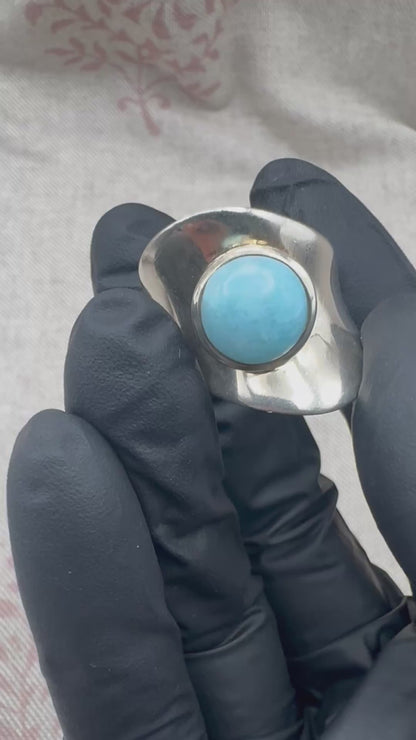 Silver and larimar statement ring, size P (US 7.5), hallmarked Birmingham 2010