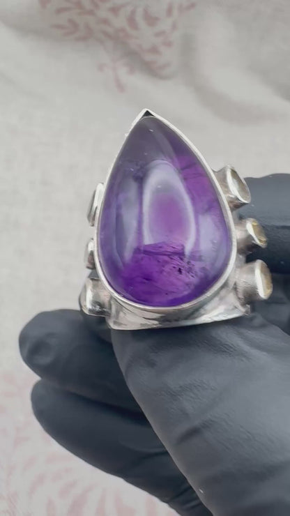 Large amethyst and citrine statement ring, size L (US 5.5)
